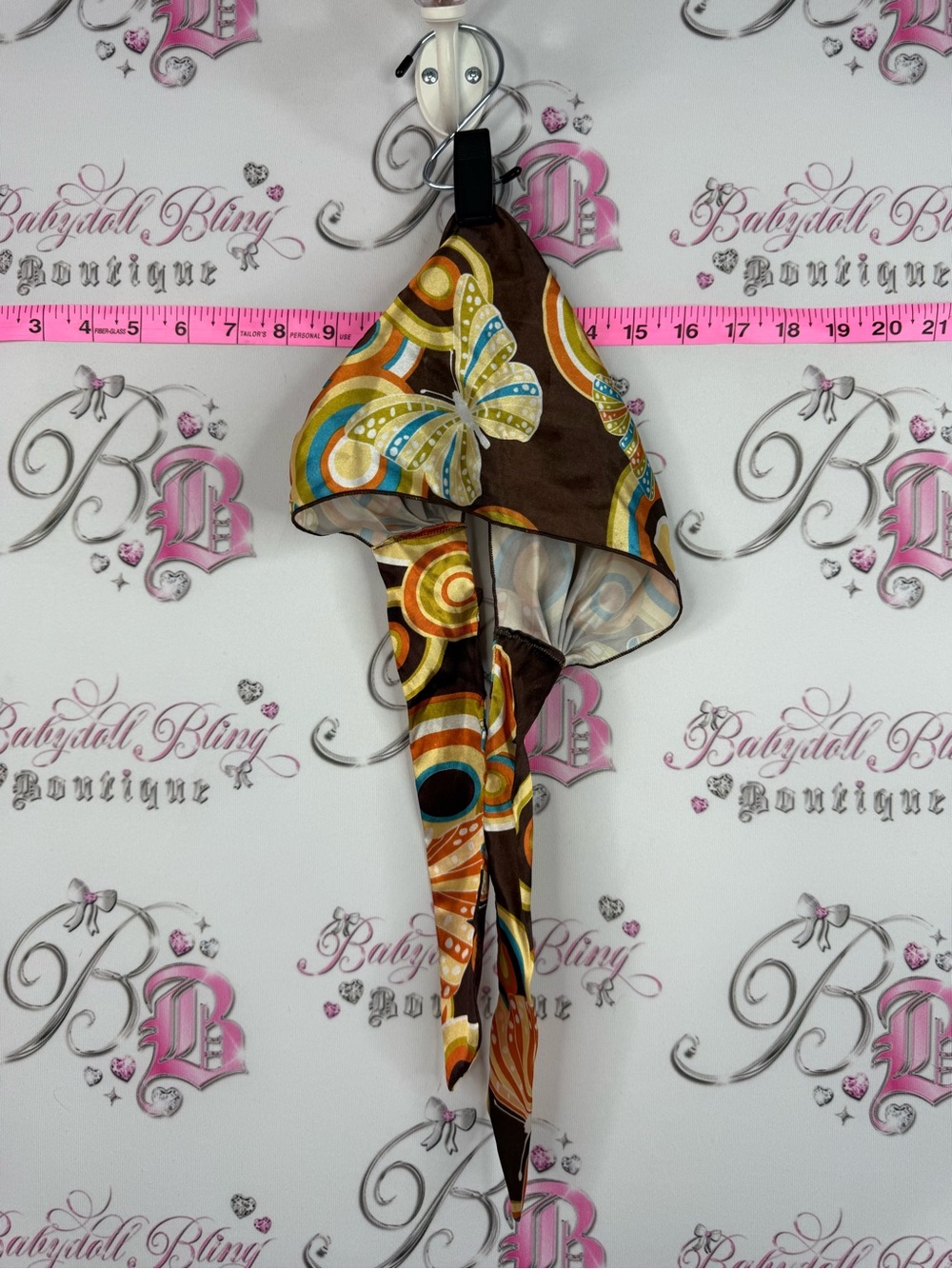 Headband y2k Shiny Printed Headscarf in Brown with Multicolor Butterfly Motif